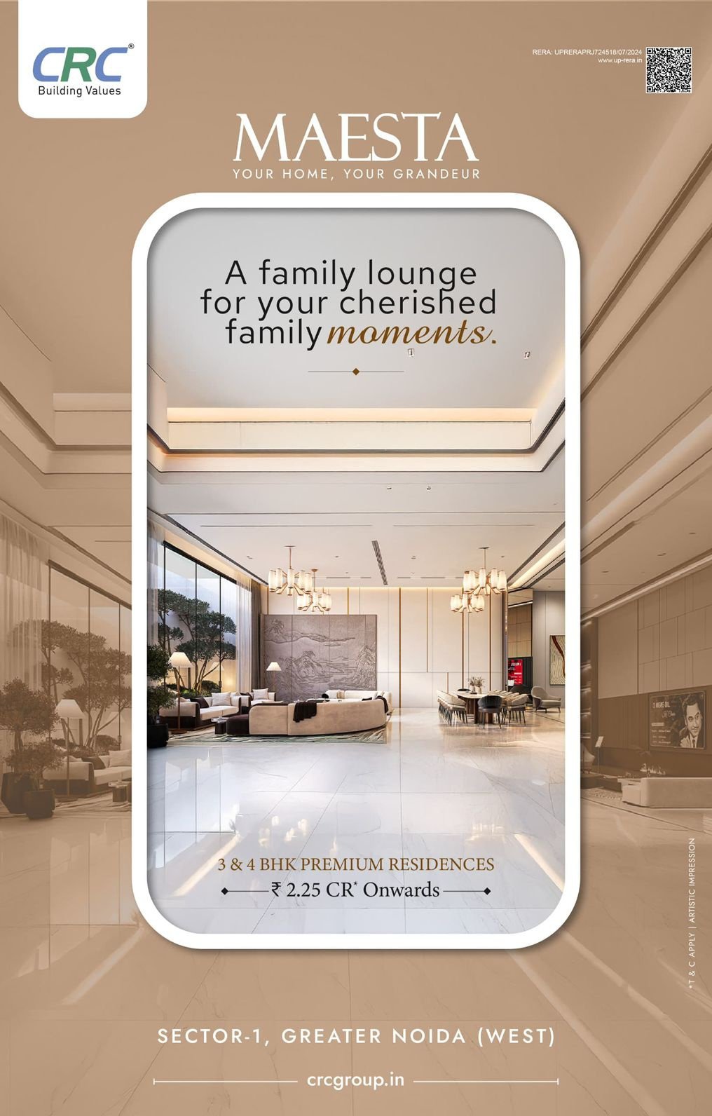 3bhk Flat available in CRC Maesta socity sector-1 Noida extension